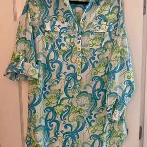 Lilly Pulitzer Blue and Green Casual Button Down Shirt